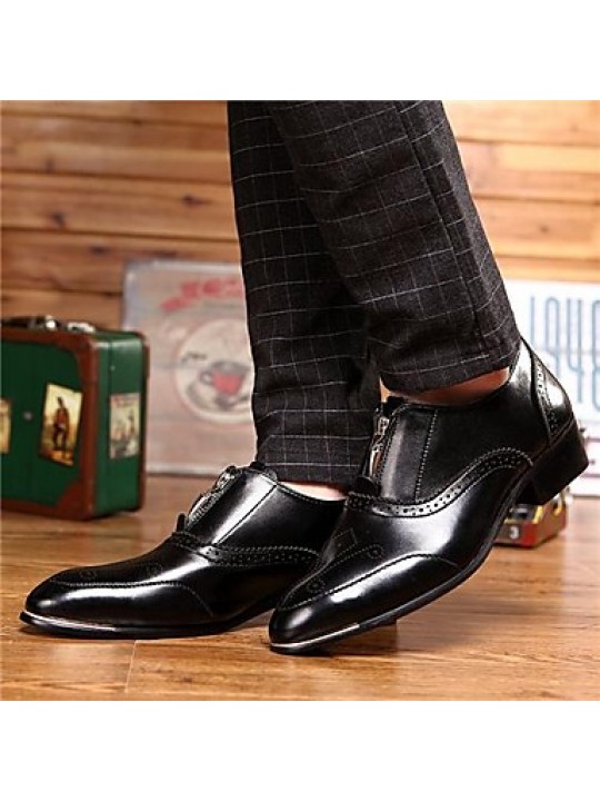 Men's Shoes Leather Casual Oxfords Casual Low Heel Zipper Black  