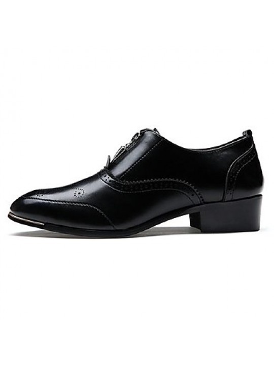 Men's Shoes Leather Casual Oxfords Casual Low Heel Zipper Black  