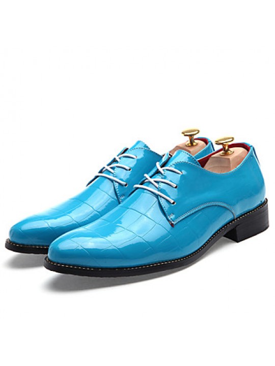 Men's Shoes Patent Leather Casual Oxfords Casual Low Heel Lace-up Black / Blue / Red  