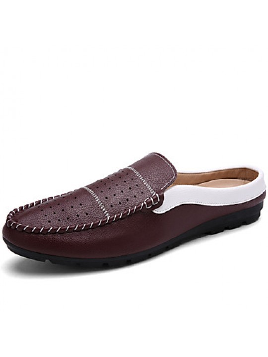 Men's Shoes Leather Casual Clogs & Mules Casual Flat Heel Slip-on Black / Blue / White / Burgundy  