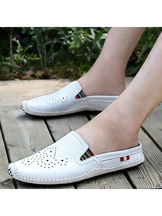 Men's Shoes Leather Casual Clogs & Mules Casual Stitching Lace / Slip-on Black / White / Orange  