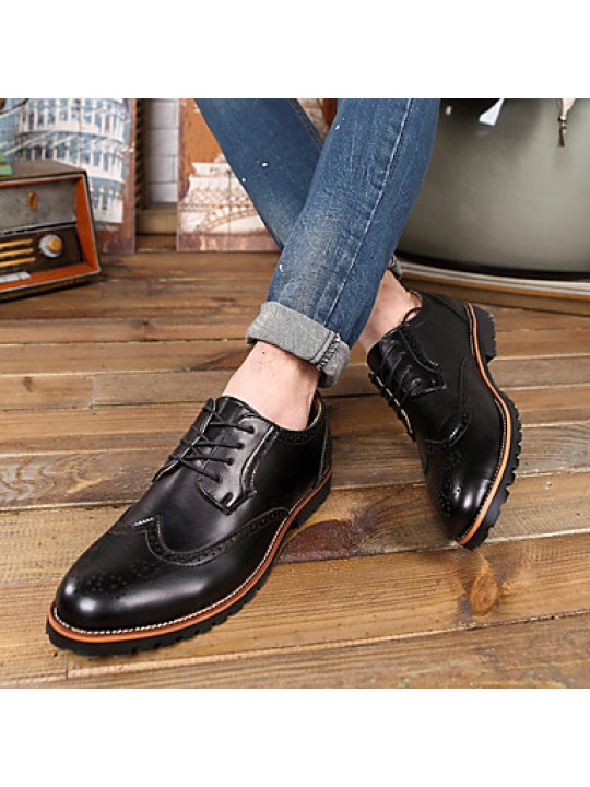 Men's Shoes Leather Casual Oxfords Casual Flat Heel Black / Brown  