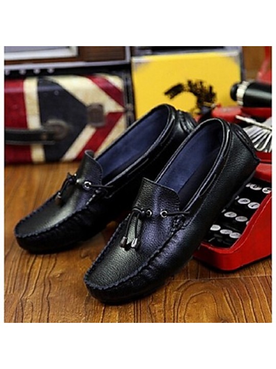 Men's Shoes Leather Casual Boat Shoes Casual Slip-on Black / White / Orange  