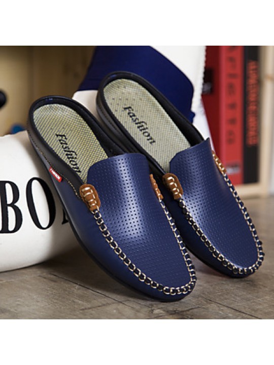 Men's Shoes Leather Casual Clogs & Mules Casual Stitching Lace Blue / White  