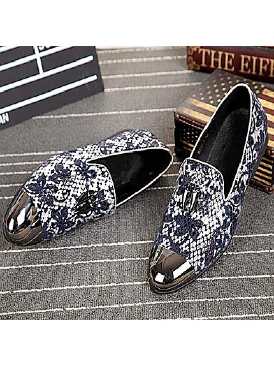   2016 Pure Manual Flash Novelty Wedding/Night Party Cowhide Leather Loafers Light Blue/Navy  