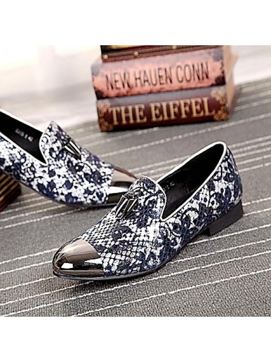   2016 Pure Manual Flash Novelty Wedding/Night Party Cowhide Leather Loafers Light Blue/Navy  