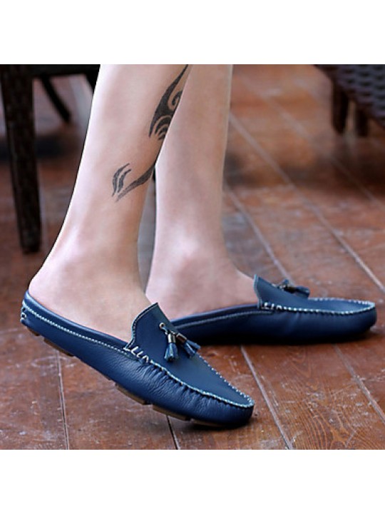 Men's Shoes Leather Casual Clogs & Mules Casual Stitching Lace / Tassel / Slip-on Black / Blue / Brown / White  
