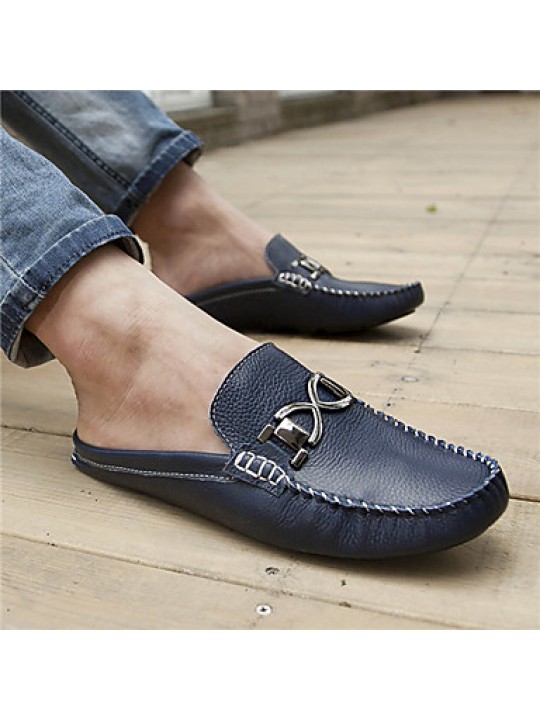 Men's Shoes Casual Leather Loafers Brown/Navy  